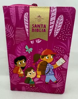 BIBLIA LETRA GRANDE ROSA PARA NIÑAS RVR 1960 INTERACTIVA SÍMIL PIEL CON CIERRE